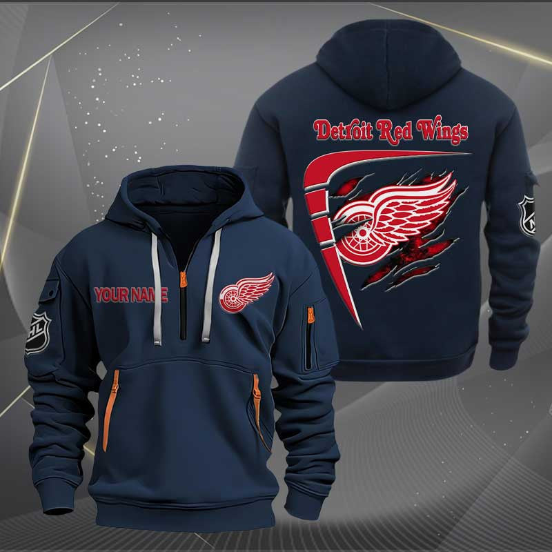 LIMITED EDITION - NEW CUSTOMIZED NHL22 DRW DETROIT RED WINGS QUARTER ZIP HOODIE