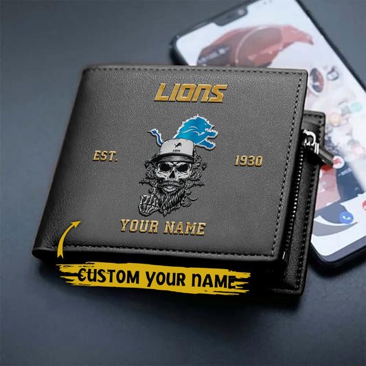 LIMITED EDITION - NEW CUSTOMIZED NFL04 DTL DETROIT LIONS LEATHER WALLET