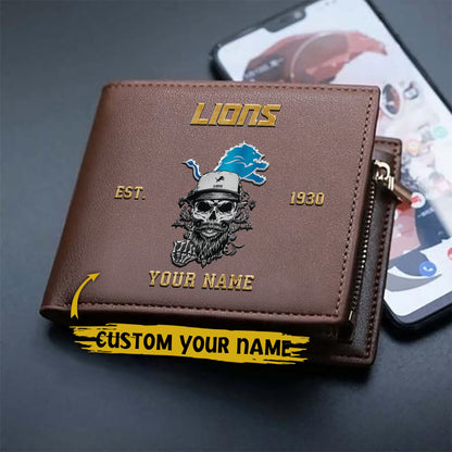LIMITED EDITION - NEW CUSTOMIZED NFL04 DTL DETROIT LIONS LEATHER WALLET