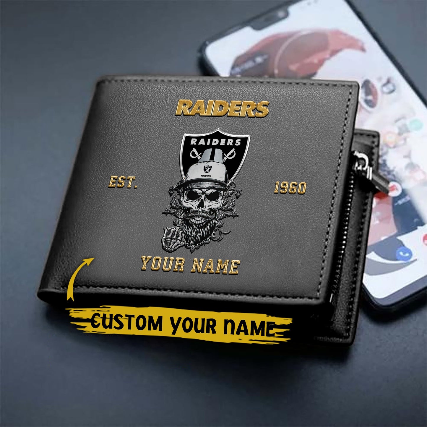 LIMITED EDITION - NEW CUSTOMIZED NFL07 LVR LAS VEGAS RAIDERS LEATHER WALLET