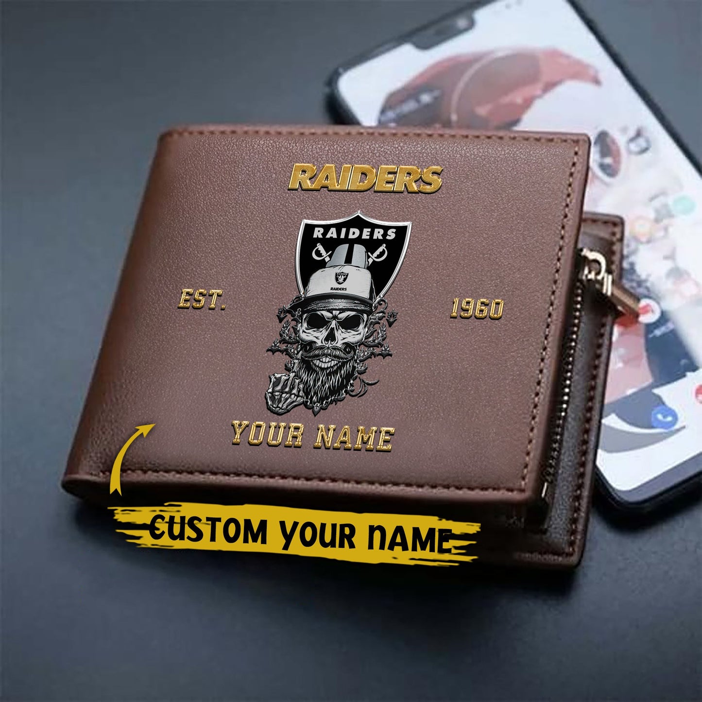 LIMITED EDITION - NEW CUSTOMIZED NFL07 LVR LAS VEGAS RAIDERS LEATHER WALLET
