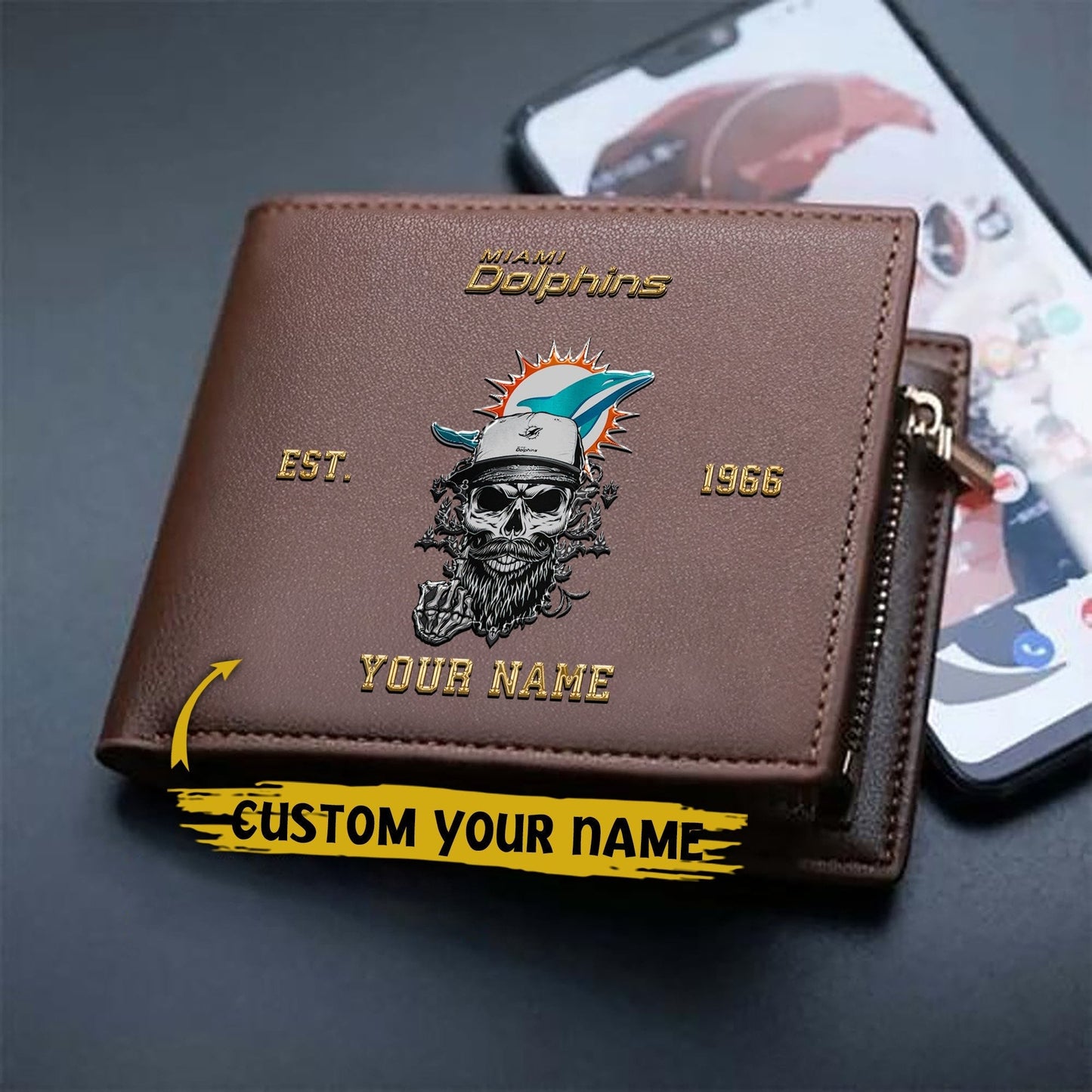 LIMITED EDITION - NEW CUSTOMIZED NFL19 MDP MIAMI DOLPHINS LEATHER WALLET
