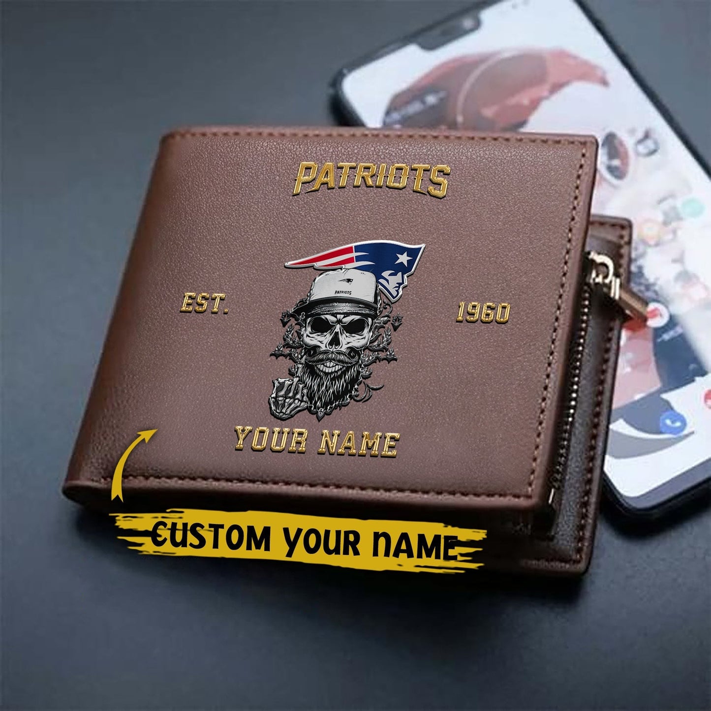LIMITED EDITION - NEW CUSTOMIZED NFL27 NEP NEW ENGLAND PATRIOTS LEATHER WALLET