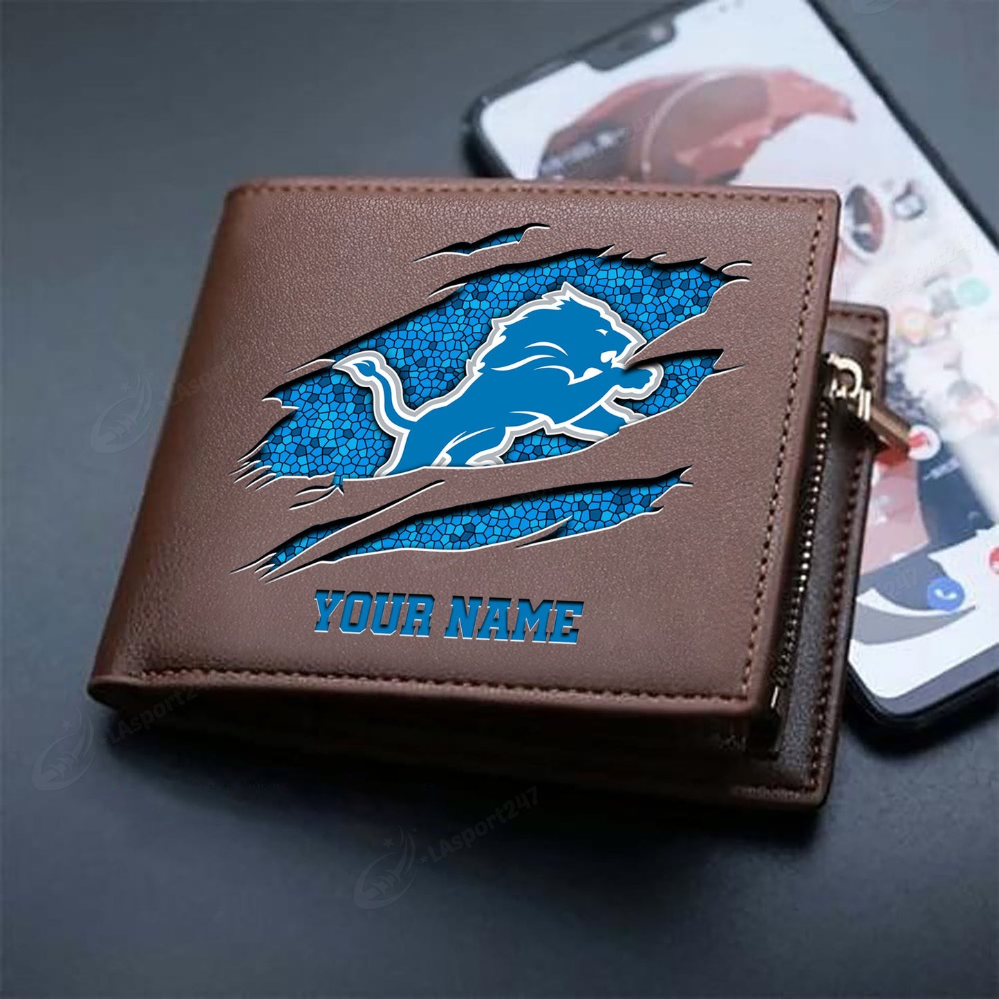 LIMITED EDITION - NEW CUSTOMIZED NFL04 DTL DETROIT LIONS LEATHER WALLET