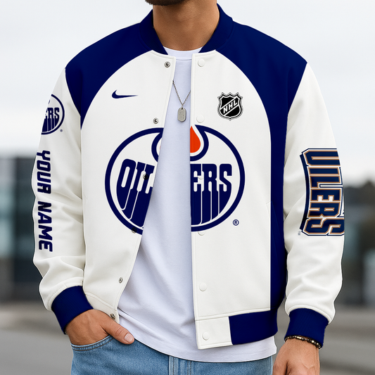 LIMITED EDITION - NEW CUSTOMIZED NHL03 EMO EDMONTON OILERS BASEBALL JACKET