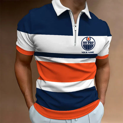 LIMITED EDITION - NEW CUSTOMIZED NHL03 ED OILERS ZIP POLO SHIRT
