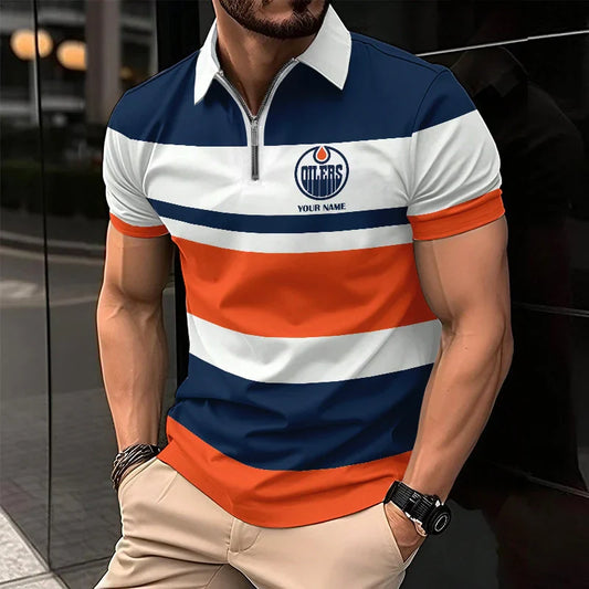 LIMITED EDITION - NEW CUSTOMIZED NHL03 ED OILERS ZIP POLO SHIRT