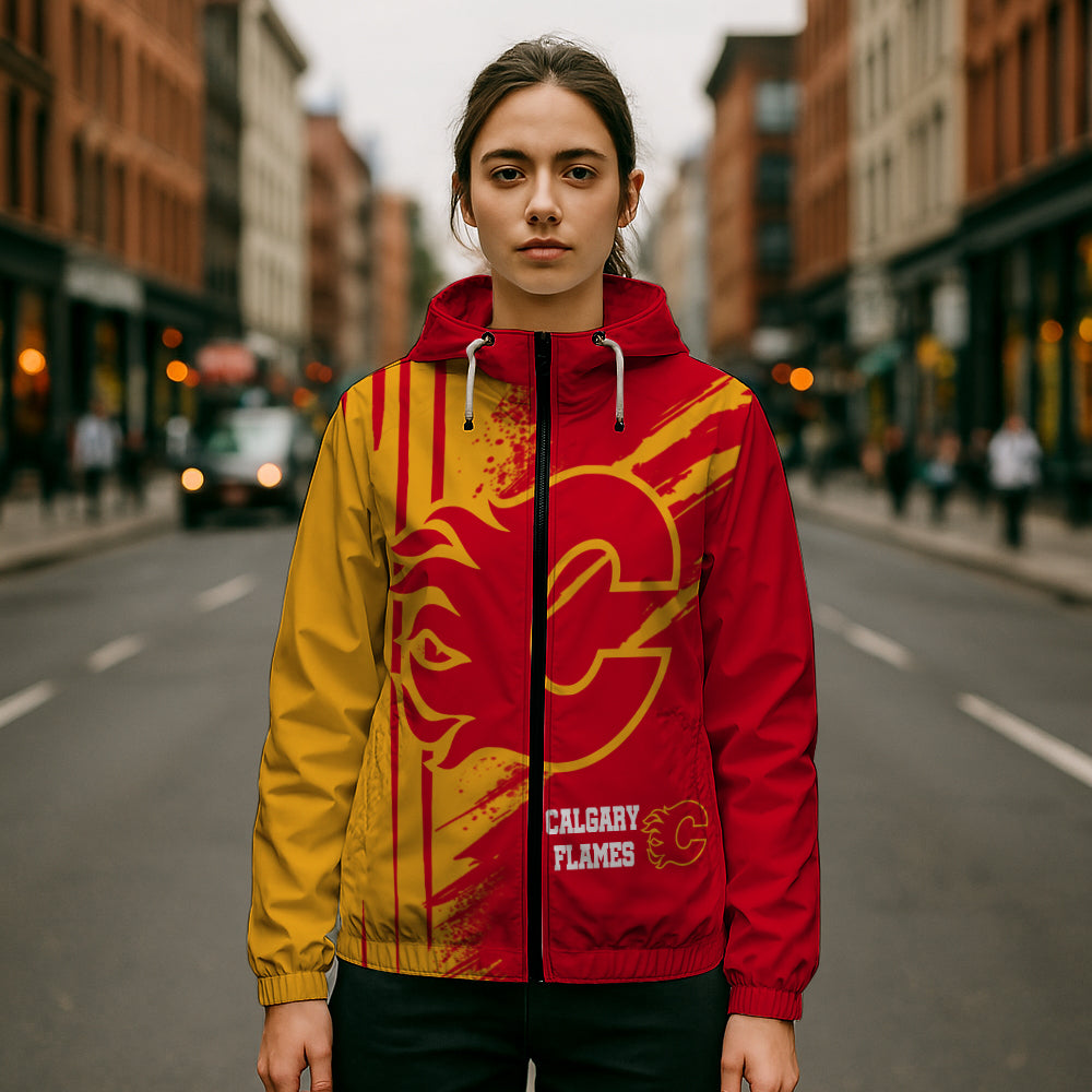 LIMITED EDITION - NEW CUSTOMIZED NHL17 CGF CALGARY FLAMES WINDBREAKER JACKET
