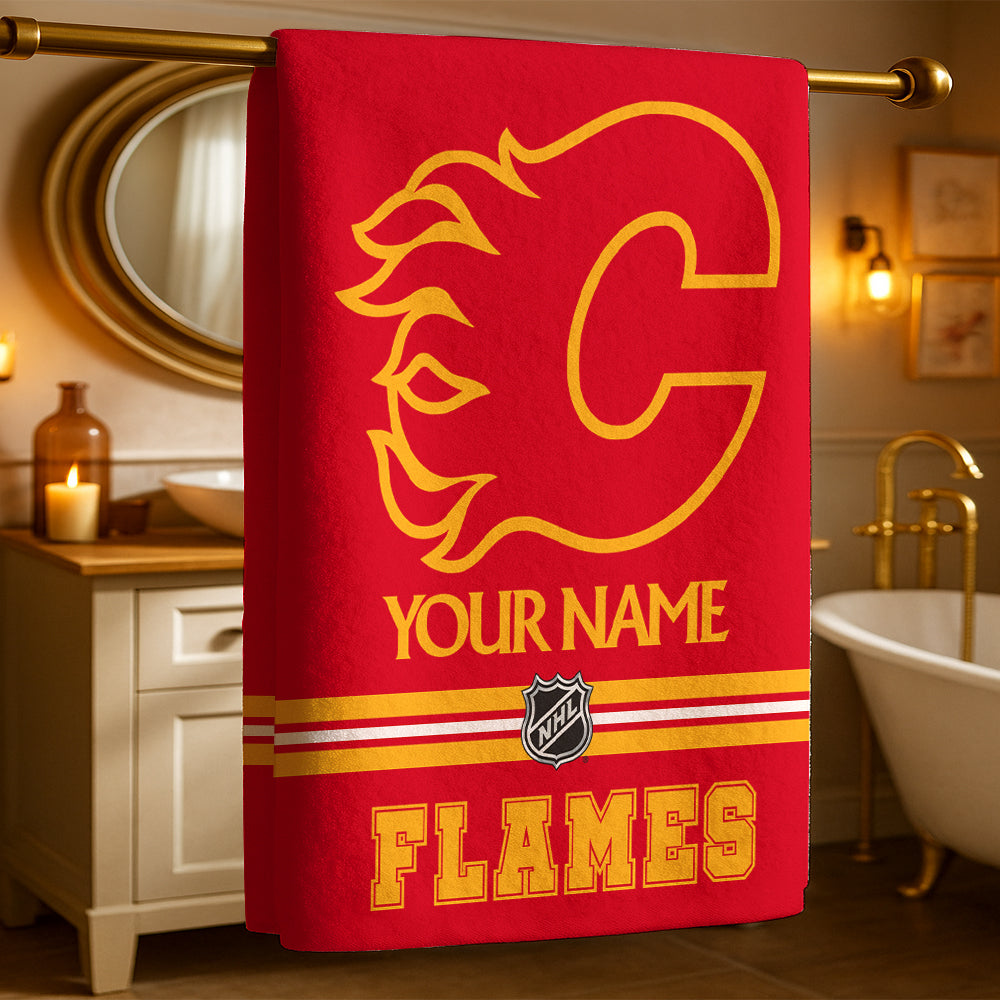 LIMITED EDITION - NEW CUSTOMIZED NHL17 CGF CALGARY FLAMES BEACH & BATH TOWEL