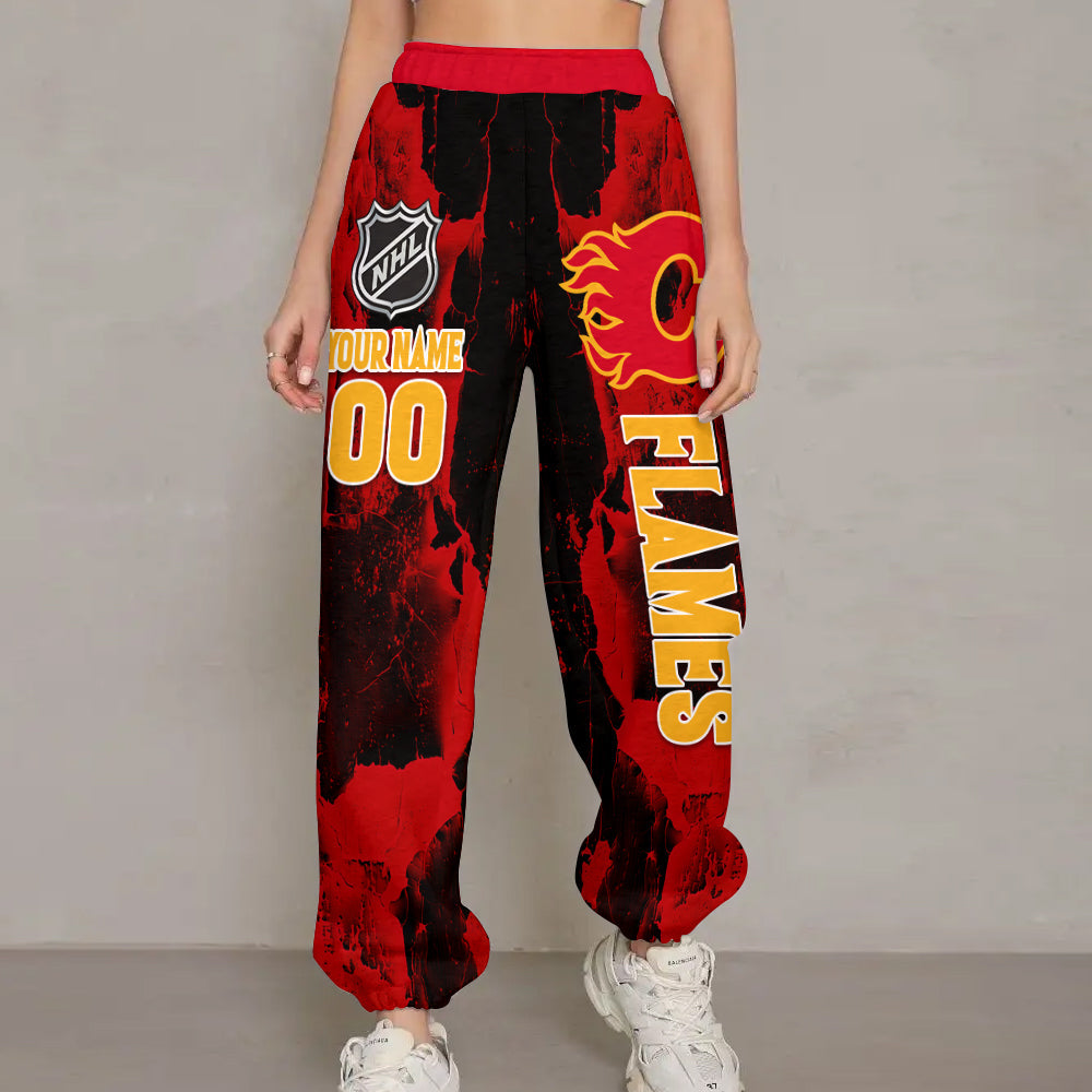LIMITED EDITION - NEW CUSTOMIZED NHL17 CGF CALGARY FLAMES LONG PANTS
