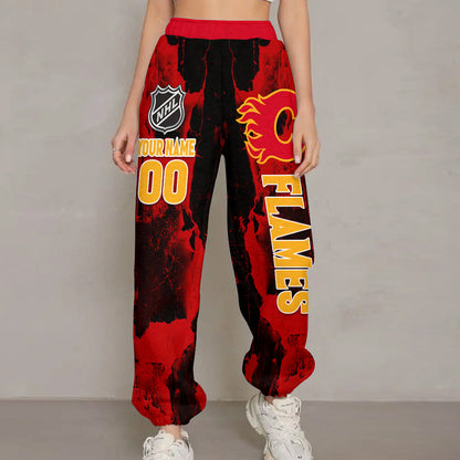 LIMITED EDITION - NEW CUSTOMIZED NHL17 CGF CALGARY FLAMES LONG PANTS