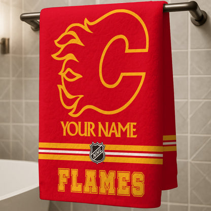 LIMITED EDITION - NEW CUSTOMIZED NHL17 CGF CALGARY FLAMES BEACH & BATH TOWEL