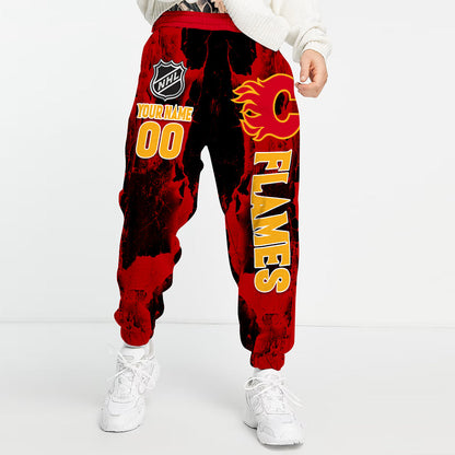 LIMITED EDITION - NEW CUSTOMIZED NHL17 CGF CALGARY FLAMES LONG PANTS