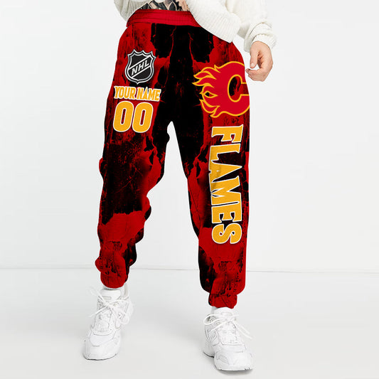 LIMITED EDITION - NEW CUSTOMIZED NHL17 CGF CALGARY FLAMES LONG PANTS