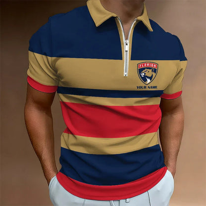 LIMITED EDITION - NEW CUSTOMIZED NHL01 FL PANTHERS ZIP POLO SHIRT