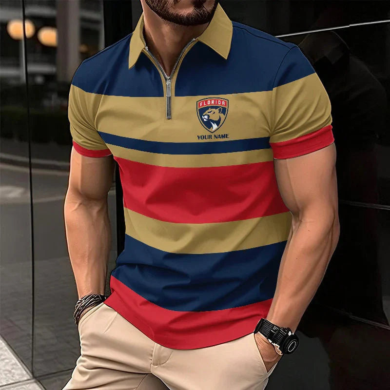 LIMITED EDITION - NEW CUSTOMIZED NHL01 FL PANTHERS ZIP POLO SHIRT