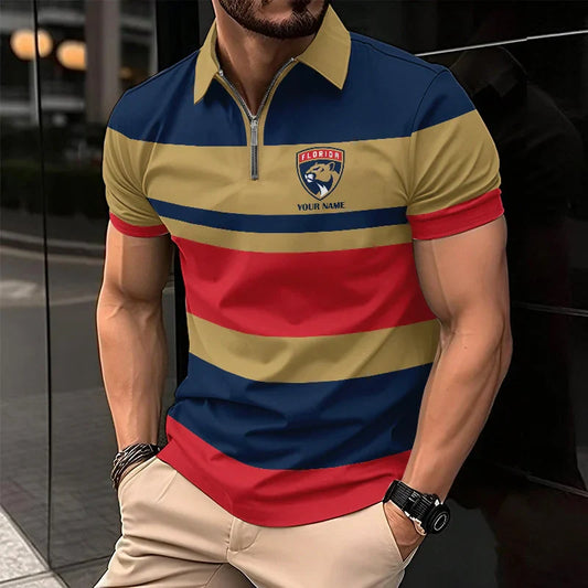 LIMITED EDITION - NEW CUSTOMIZED NHL01 FL PANTHERS ZIP POLO SHIRT