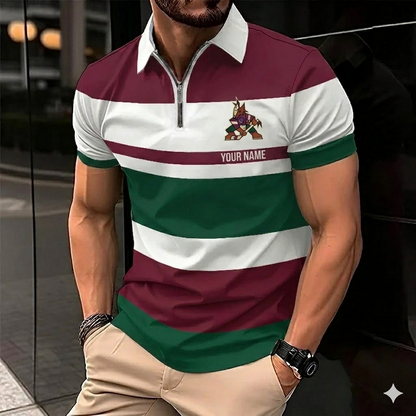 LIMITED EDITION - NEW CUSTOMIZED NHL30 AZ COYOTES ZIP POLO SHIRT