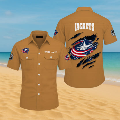 LIMITED EDITION - NEW CUSTOMIZED NHL18 CBJ COLUMBUS BLUE JACKETS CARGO SHIRT