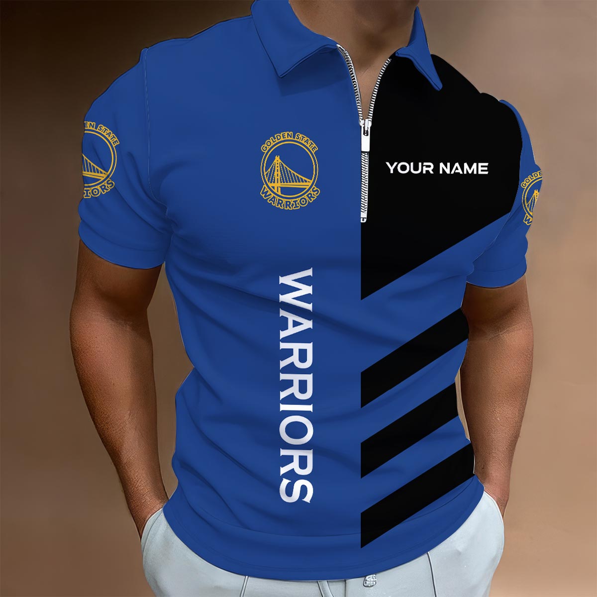 LIMITED EDITION - NEW CUSTOMIZED NBA12 GS GOLDEN STATE WARRIORS ZIP POLO SHIRT