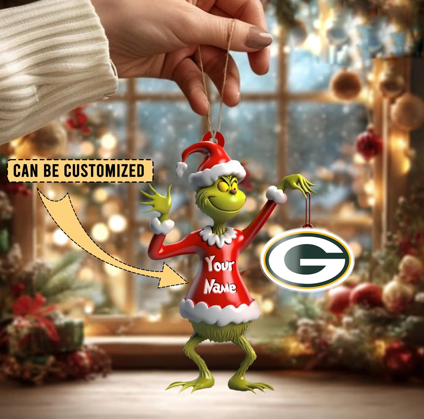 LIMITED EDITION - NEW CUSTOMIZED NFL08 GBP GREEN BAY PACKERS THE GRINCH ACRYLIC ORNAMENT