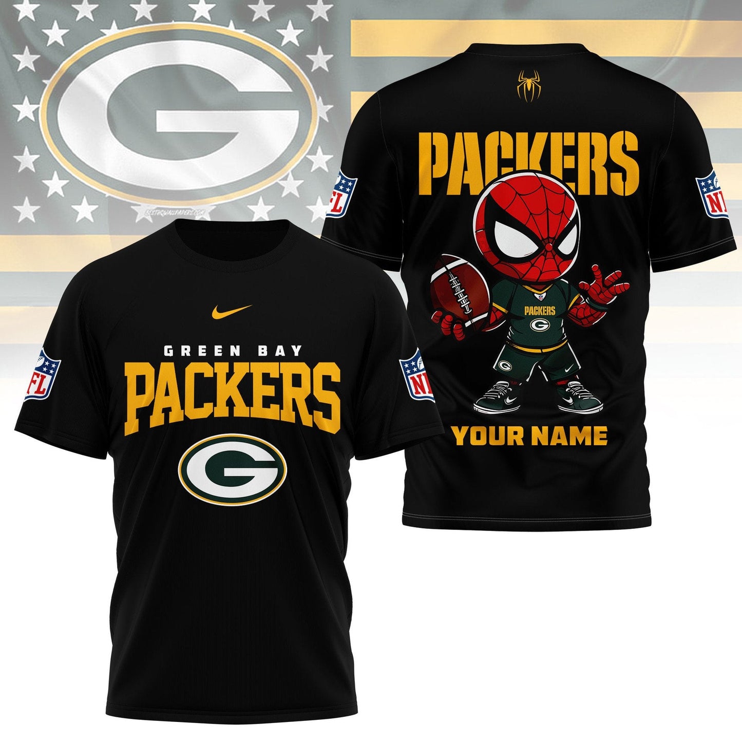 LIMITED EDITION - NEW CUSTOMIZED NFL08 GBP GREEN BAY PACKERS SPIDER HERO 3D SHIRT