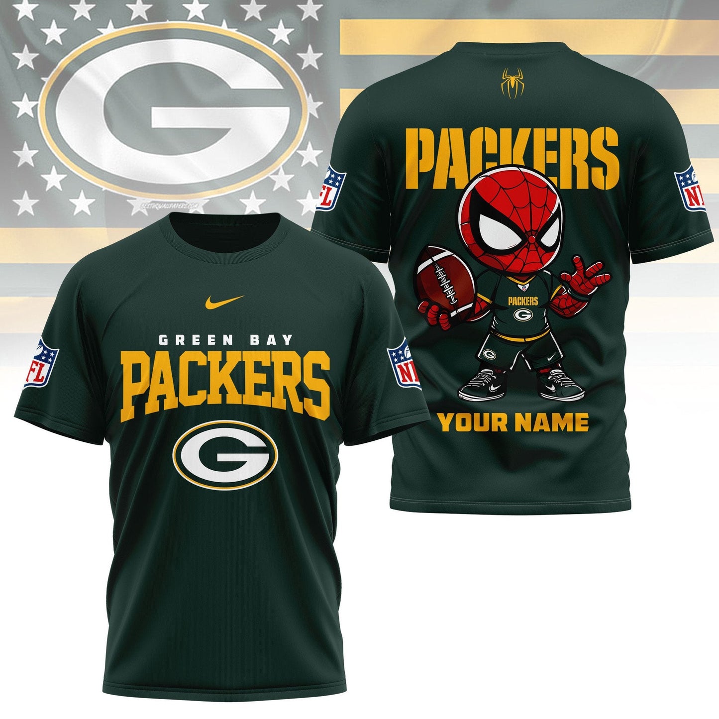 LIMITED EDITION - NEW CUSTOMIZED NFL08 GBP GREEN BAY PACKERS SPIDER HERO 3D SHIRT