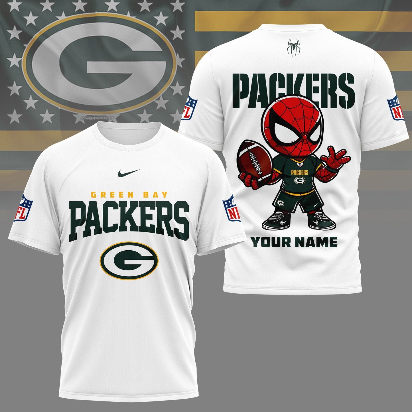LIMITED EDITION - NEW CUSTOMIZED NFL08 GBP GREEN BAY PACKERS SPIDER HERO 3D SHIRT