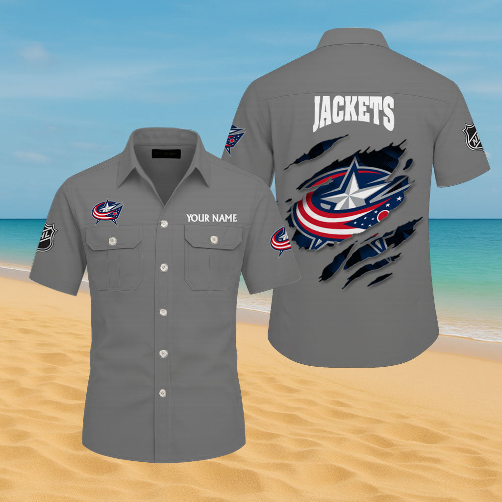 LIMITED EDITION - NEW CUSTOMIZED NHL18 CBJ COLUMBUS BLUE JACKETS CARGO SHIRT
