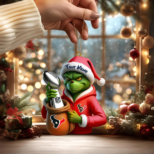 LIMITED EDITION - NEW CUSTOMIZED NFL15 HTT HOUSTON TEXANS THE GRINCH ACRYLIC ORNAMENT