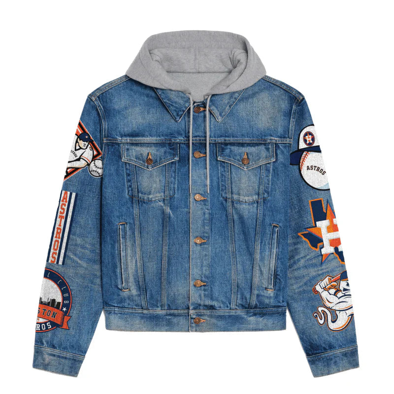 LIMITED EDITION - NEW CUSTOMIZED MLB10 HAS HOUSTON ASTROS HOODED DENIM JACKET