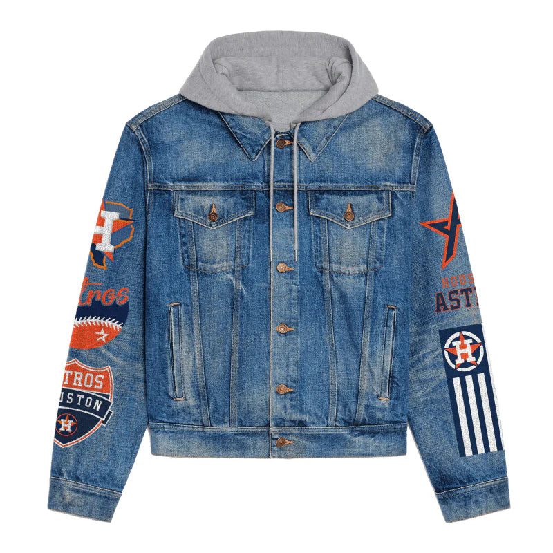LIMITED EDITION - NEW CUSTOMIZED MLB10 HAS HOUSTON ASTROS HOODED DENIM JACKET