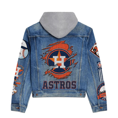 LIMITED EDITION - NEW CUSTOMIZED MLB10 HAS HOUSTON ASTROS HOODED DENIM JACKET