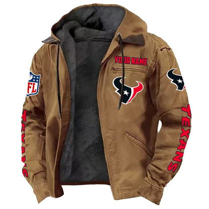 LIMITED EDITION - NEW CUSTOMIZED NFL15 HTT HOUSTON TEXANS HOODED CARDIGAN JACKET