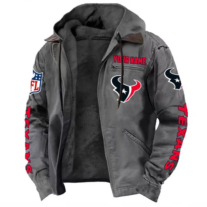 LIMITED EDITION - NEW CUSTOMIZED NFL15 HTT HOUSTON TEXANS HOODED CARDIGAN JACKET