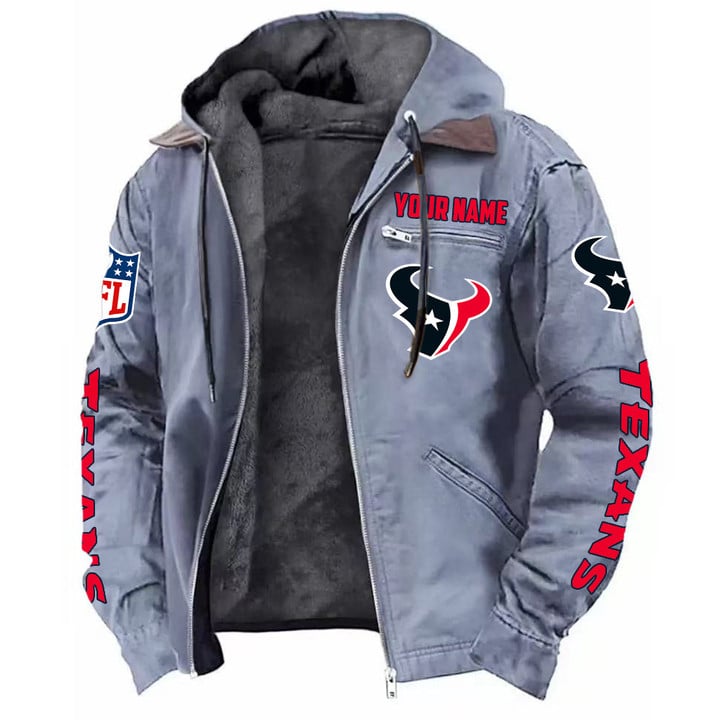 LIMITED EDITION - NEW CUSTOMIZED NFL15 HTT HOUSTON TEXANS HOODED CARDIGAN JACKET