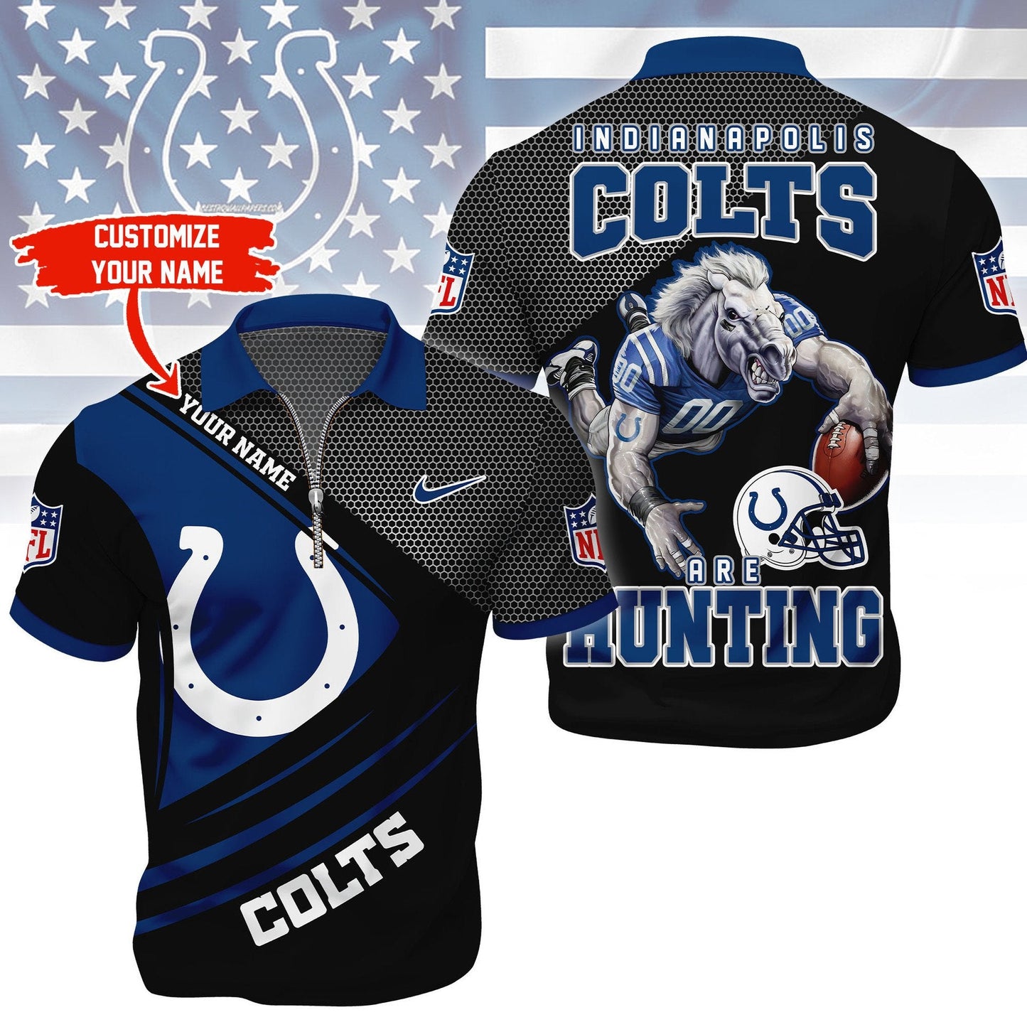 LIMITED EDITION - NEW CUSTOMIZED NFL17 IDC INDIANAPOLIS COLTS HARLEY-DAVIDSON POLO WITH ZIPPER SHIRT