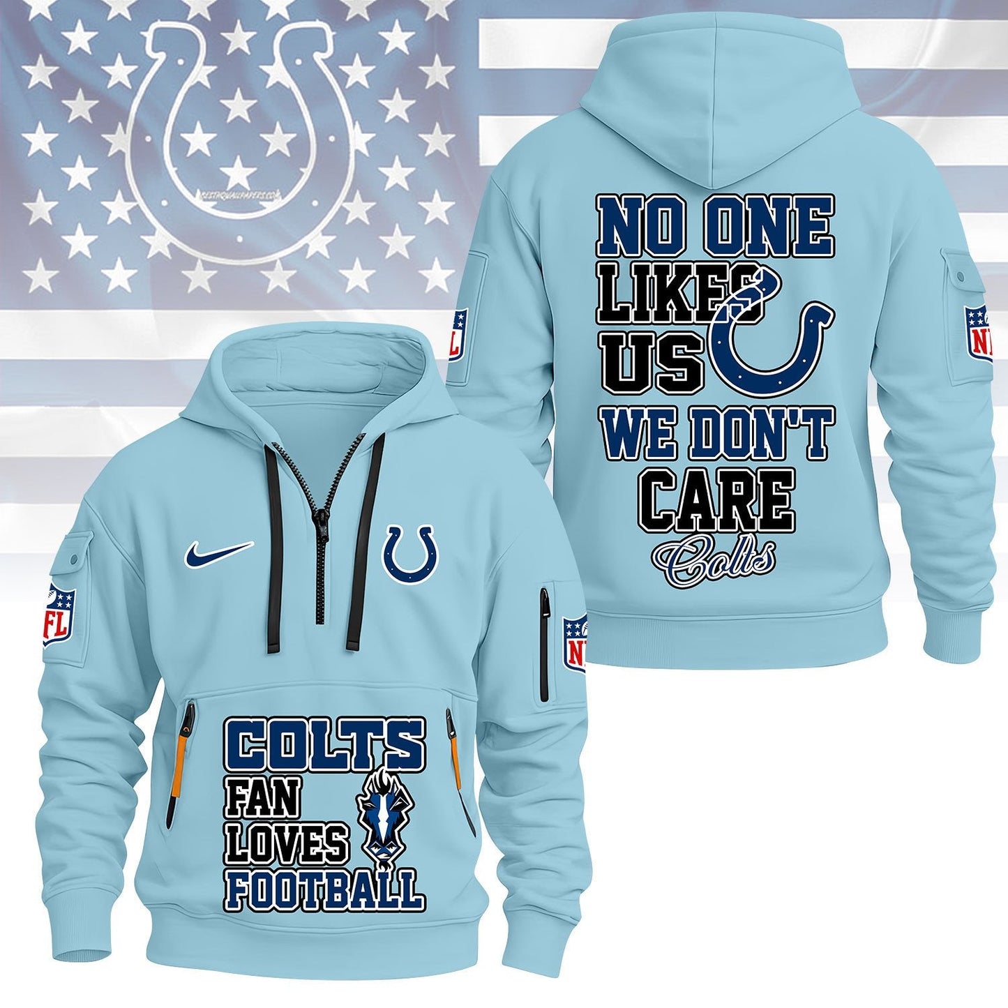 LIMITED EDITION - NEW CUSTOMIZED NFL17 IDC INDIANAPOLIS COLTS QUARTER ZIP HOODIE