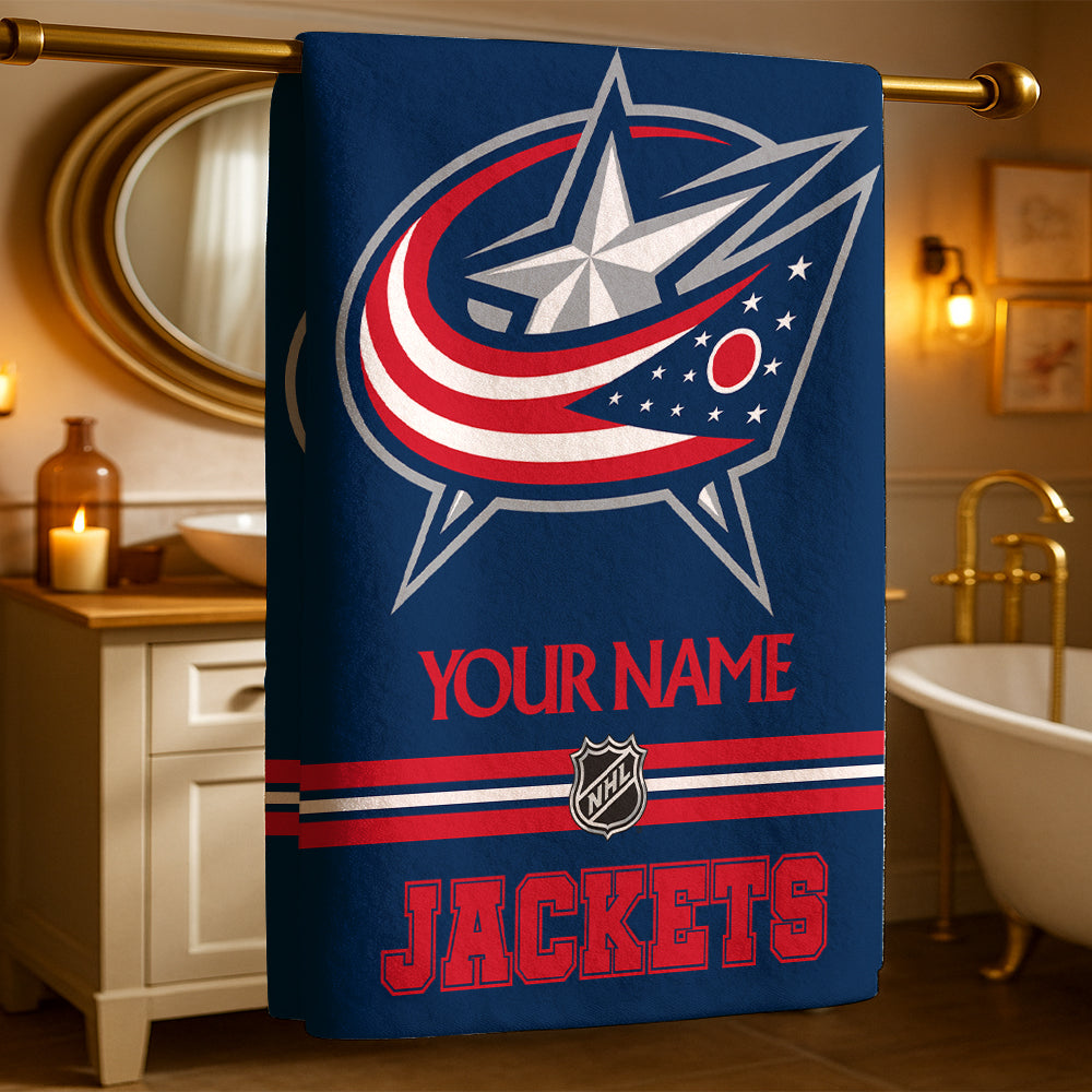 LIMITED EDITION - NEW CUSTOMIZED NHL18 CBJ COLUMBUS BLUE JACKETS BEACH & BATH TOWEL