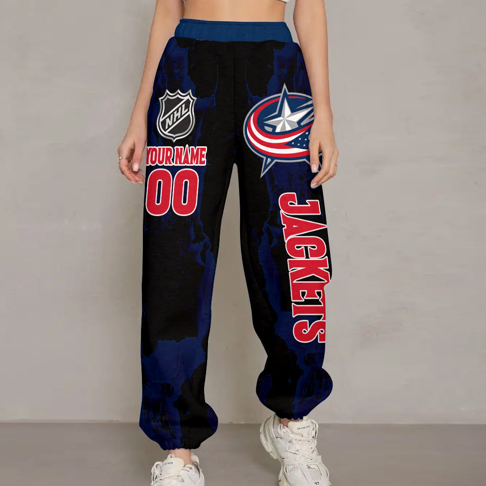 LIMITED EDITION - NEW CUSTOMIZED NHL18 CBJ COLUMBUS BLUE JACKETS LONG PANTS