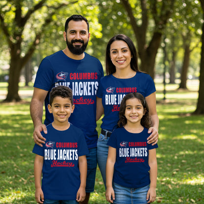 LIMITED EDITION - NEW CUSTOMIZED NHL18 CBJ COLUMBUS BLUE JACKETS T-SHIRT FOR FAMILY (ADULTS & KIDS)