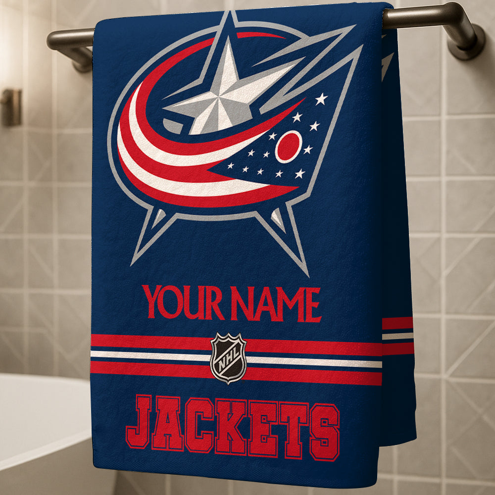 LIMITED EDITION - NEW CUSTOMIZED NHL18 CBJ COLUMBUS BLUE JACKETS BEACH & BATH TOWEL