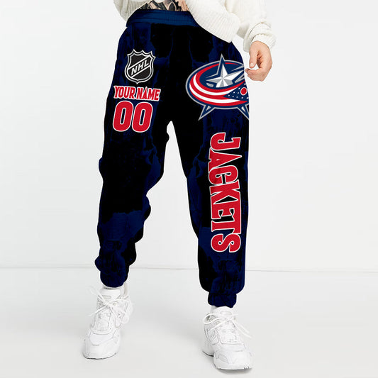 LIMITED EDITION - NEW CUSTOMIZED NHL18 CBJ COLUMBUS BLUE JACKETS LONG PANTS