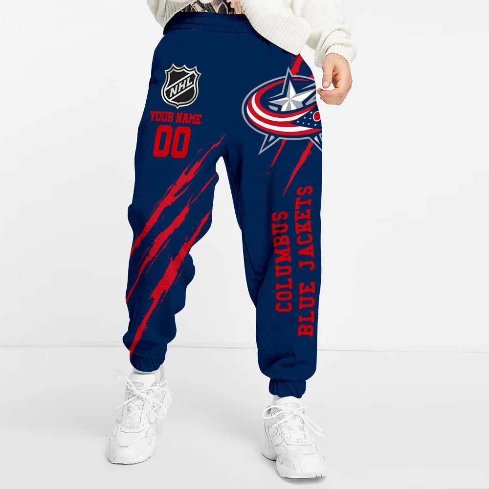 LIMITED EDITION - NEW CUSTOMIZED NHL18 CBJ COLUMBUS BLUE JACKETS UNISEX LONG PANTS