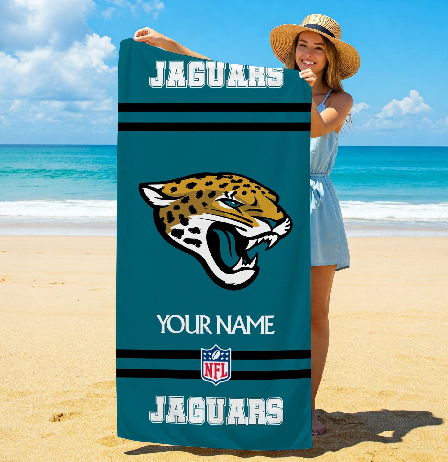 LIMITED EDITION - NEW CUSTOMIZED NFL30 JSJ JACKSONVILLE JAGUARS BEACH & BATH TOWEL (KIDS & ADULTS)