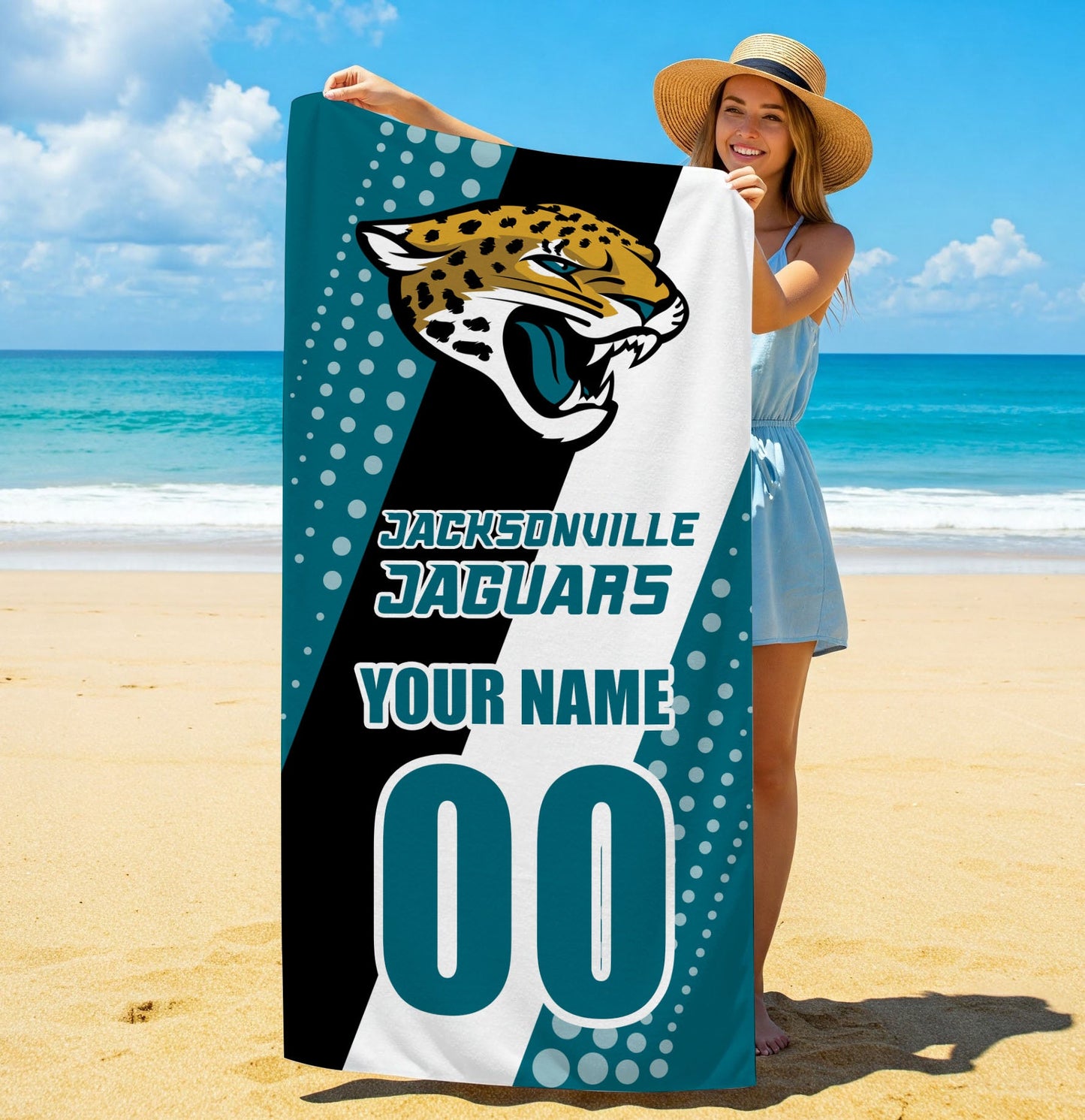 LIMITED EDITION - NEW CUSTOMIZED NFL30 JSJ JACKSONVILLE JAGUARS BEACH & BATH TOWEL