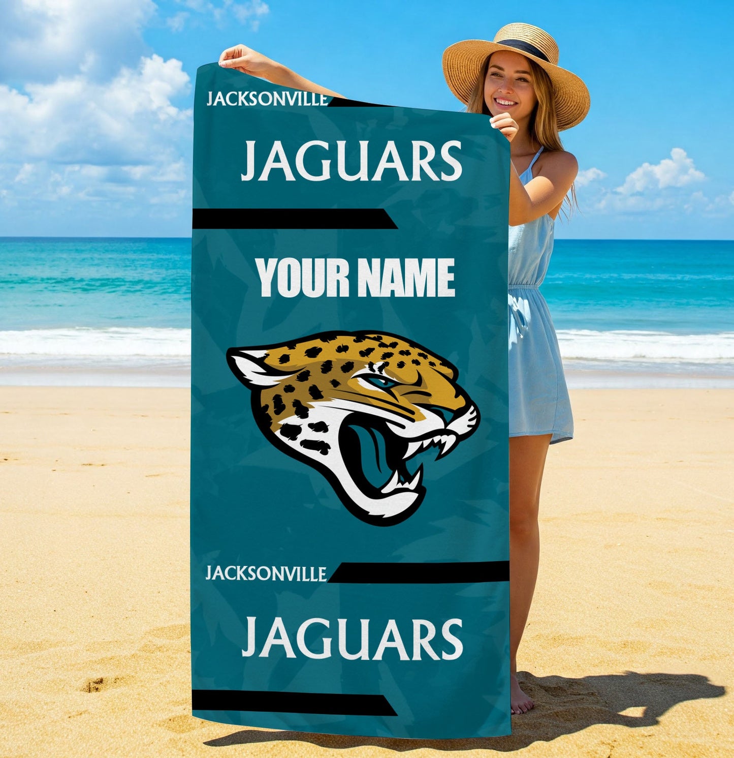 LIMITED EDITION - NEW CUSTOMIZED NFL30 JSJ JACKSONVILLE JAGUARS BEACH & BATH TOWEL