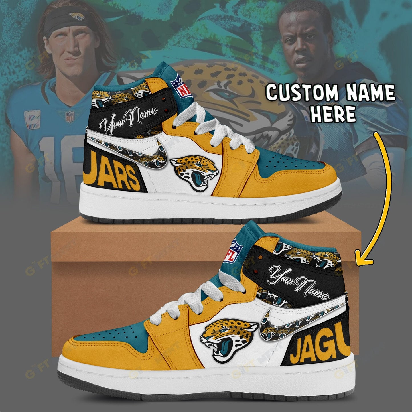 LIMITED EDITION - NEW CUSTOMIZED NFL30 JSJ JACKSONVILLE JAGUARS AIR JORDAN 1