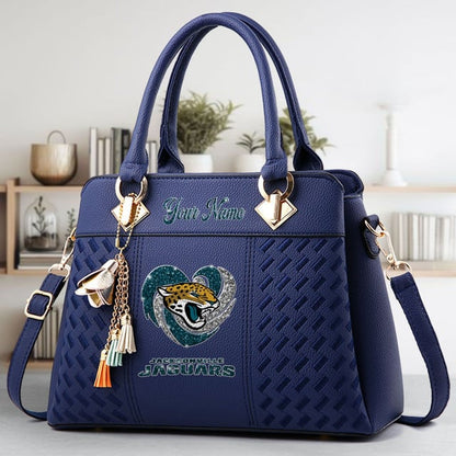LIMITED EDITION - NEW CUSTOMIZED NFL30 JSJ JACKSONVILLE JAGUARS ZIP HANDBAG MULTICOLOR