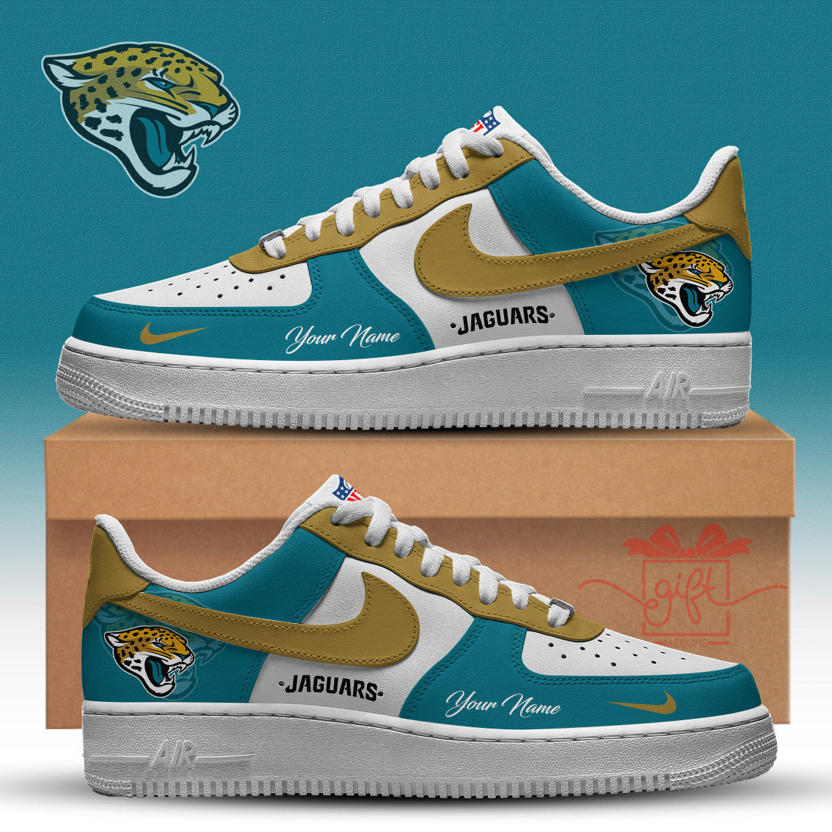 LIMITED EDITION - NEW CUSTOMIZED NFL30 JSJ JACKSONVILLE JAGUARS AF1 SNEAKERS